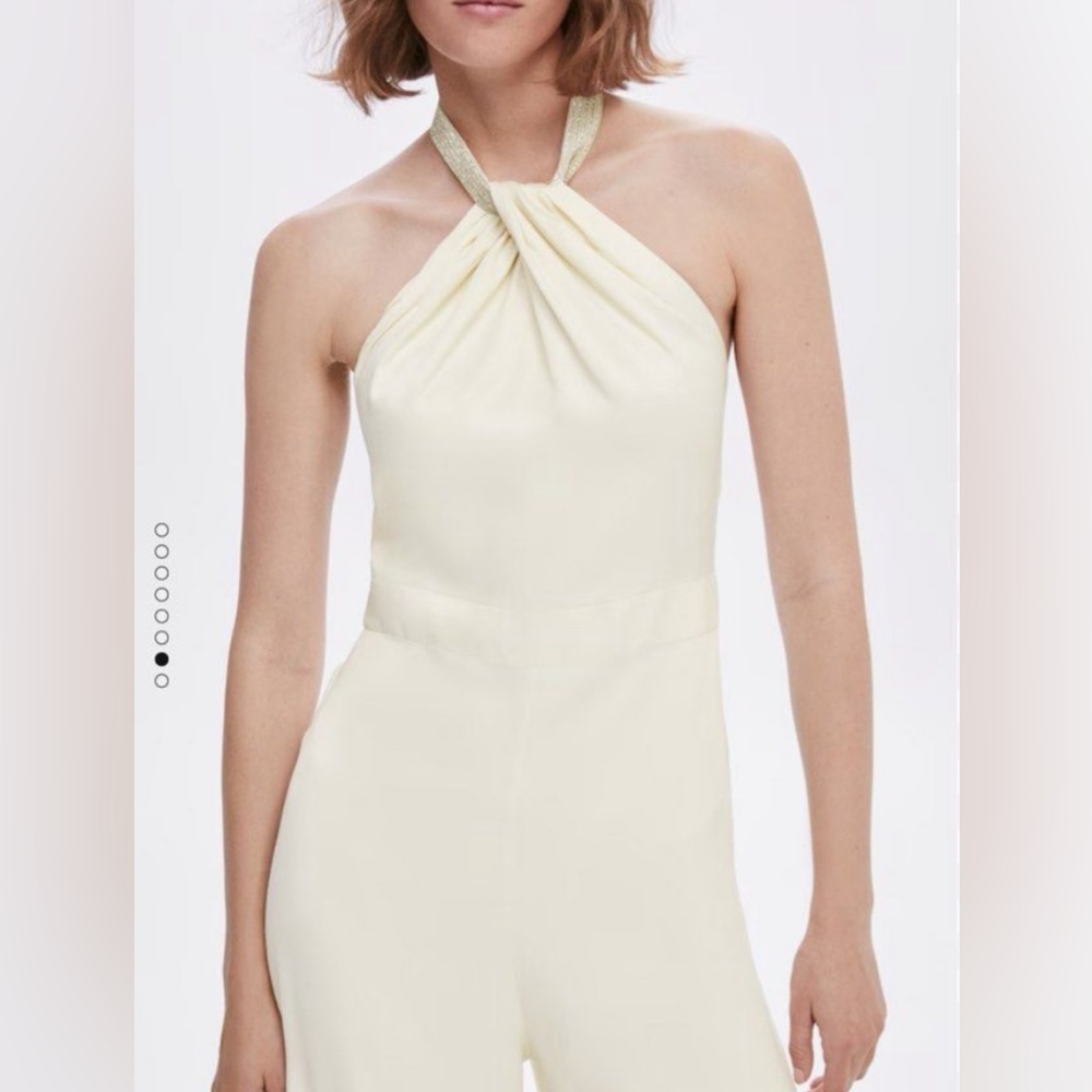 Halter-neck jumpsuit with metallic detail